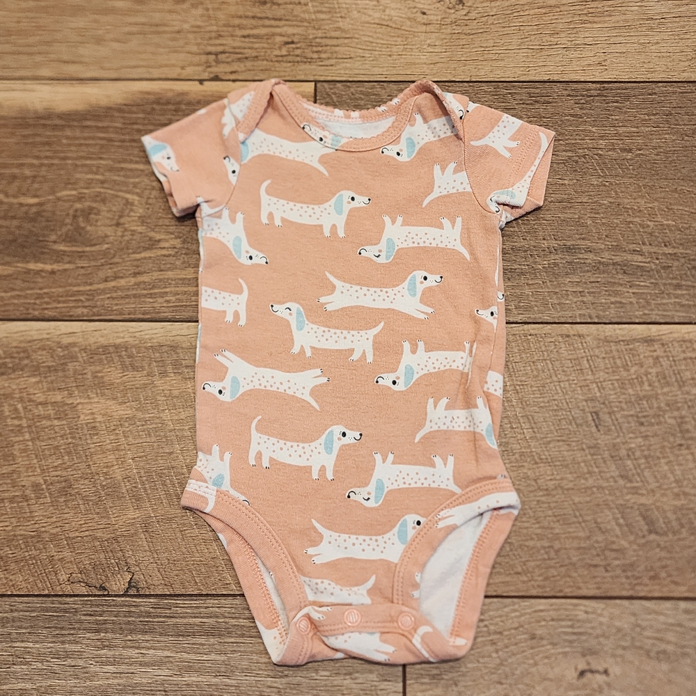 Carter's Orange White One Piece Bodysuit with Playful Dachshund Dog Design 3m